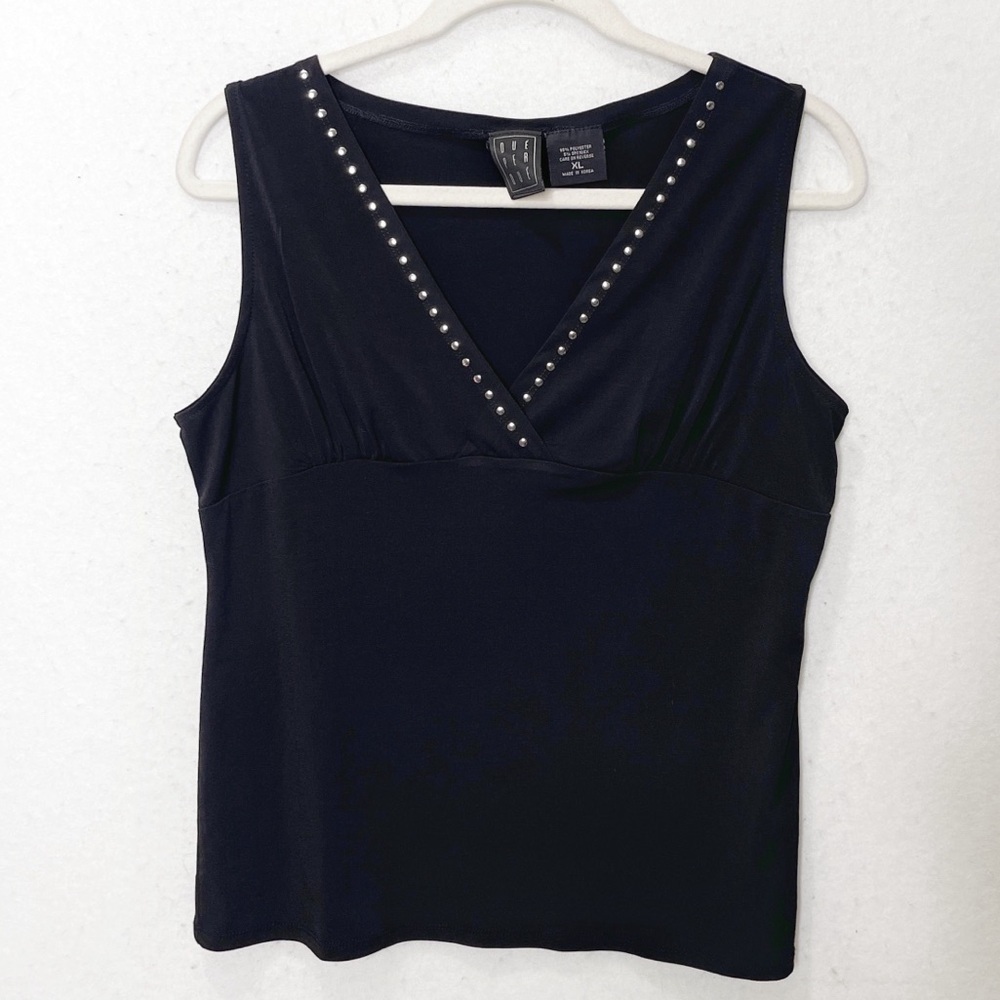 Due Per Due Black Wrap Style Vintage Silver Studded Tank Top Western Cowgirl